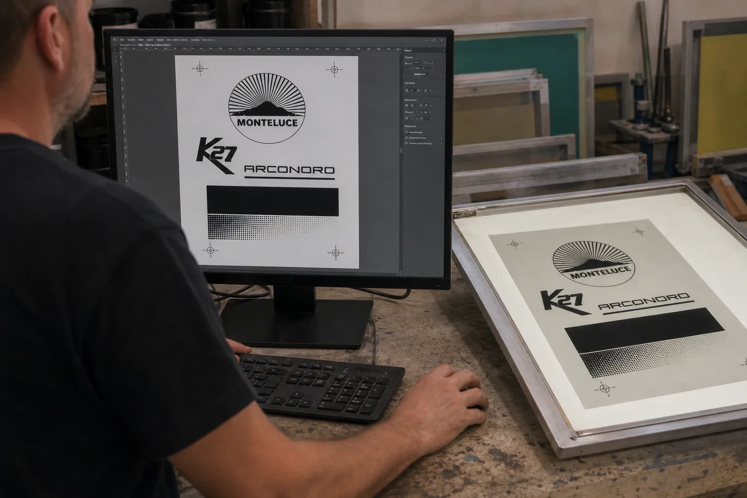 Preparazione della grafica destinata alla stessa pellicola nel laboratorio.