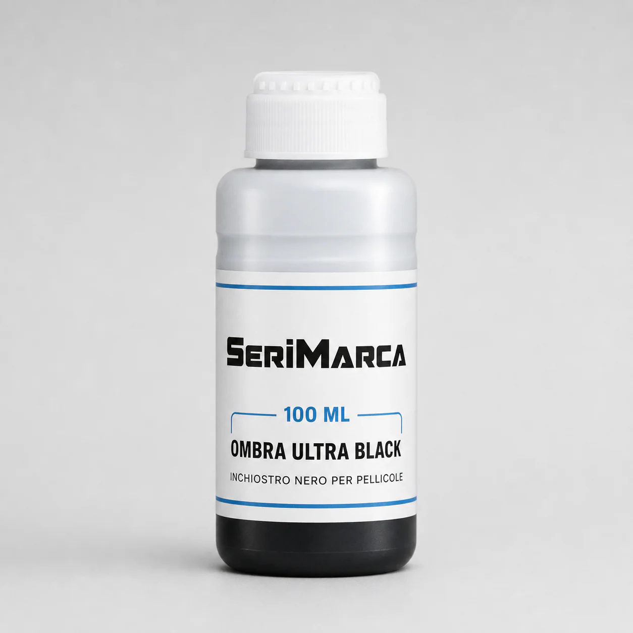 Bottiglia reale OMBRA Ultra Black da 200 millilitri con etichetta SeriMarca
